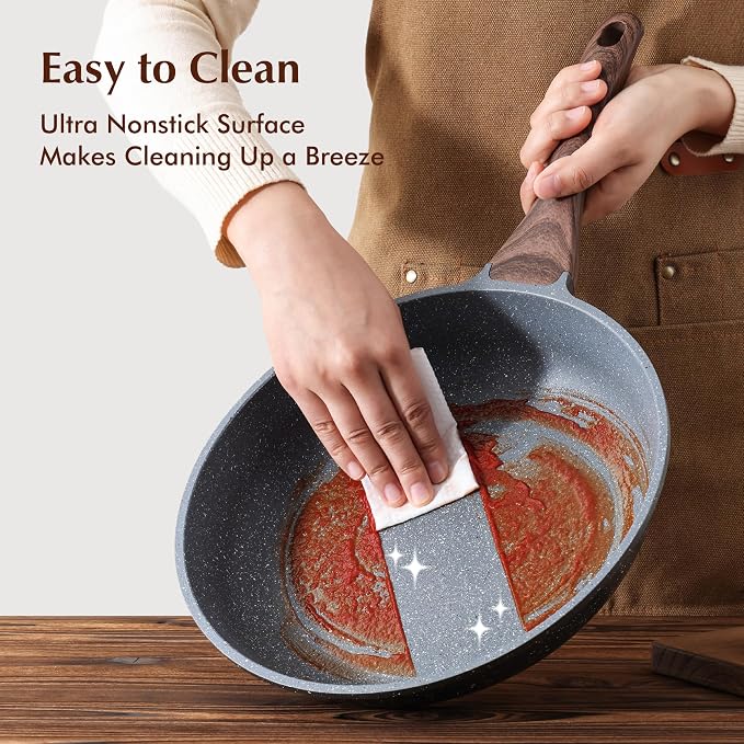 SENSARTE Nonstick Frying Pans, Grey(9.5+11+12.5 Inch) | Swiss Granite Coating, Free of PFOA&PFOS, Compatible with All Stoves Including Induction Cooktops, Easy to Clean