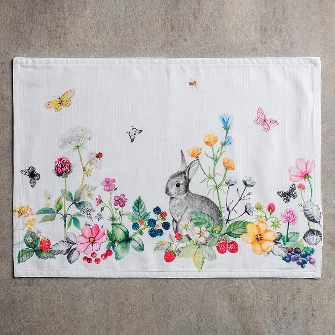 Maison d' Hermine Placemats Set of 4 Reusable 100% Cotton (13"x19") | Cloth Place Mats Washable Table Mats for Kitchen Dining Party Wedding Hotel Home Restaurant Spring Summer - Printemps