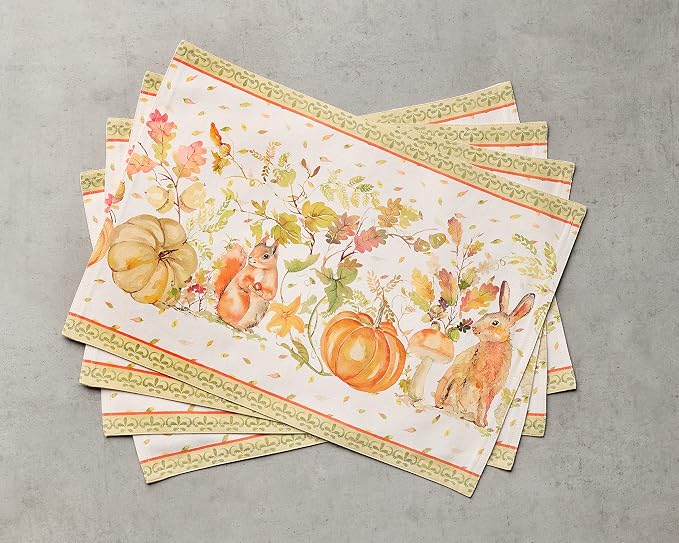 Maison d' Hermine Placemats Set of 4 Reusable 100% Cotton (13"x19") | Cloth Place Mats Washable Table Mats for Kitchen Dining Party Wedding Hotel Home Thanksgiving Christmas - Pumpkin Passion