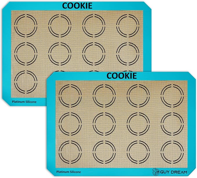 GUYDREMAT 2PCs Silicone Baking Mat with Measurements for Cookies - 16 1/2” x 11 5/8” - Reusable Premium Food Grade Silicone Cookie Sheets - Heat Resistant Silicone Oven Mat