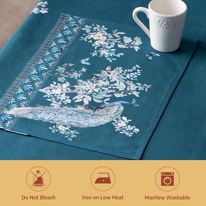 Maison d' Hermine Placemats Set of 4 Reusable 100% Combed Cotton (13"x19") | Cloth Place Mats Washable Table Mats for Kitchen Dining Party Home Restaurant Spring Summer - Peacock Utopia - Deep Sea