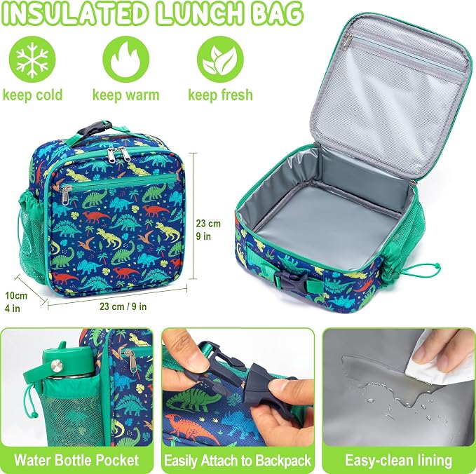 Fimibuke 60oz Kids Bento lunch Box with Insulated Lunch Bag & 8.5oz Thermo | Leakproof 3-4 Compartment Toddler Kids Lunch Box Food Container w/ Utensils, Sauce Cup for School Boys Girls, Dishwasher Safe