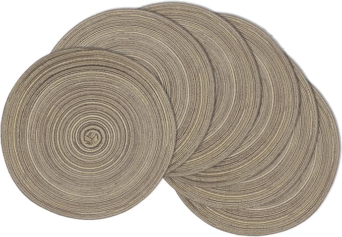 MIAOMIAO Round Placemats Set of 6 Woven Braided Place Mats(Coffee) | 14.5 Inch Cotton Polyester Braided Dining Table Decor Mats Protecting Your Table from Spills & Stains Heat Resistant
