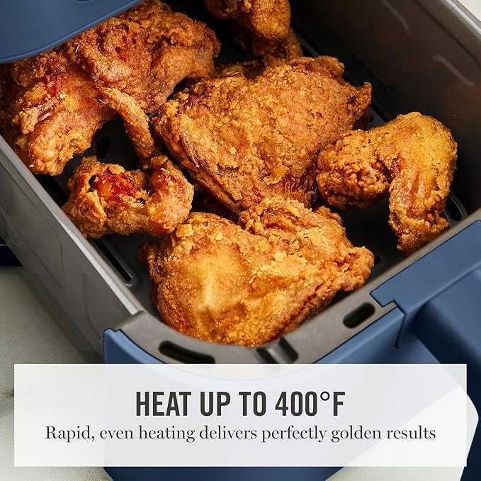 Martha Stewart 6-Quart Air Fryer, 6 Presets, Space Saving, Indigo Blue | 3lb Capacity, PFAS-Free Ceramic Nonstick Basket & Tray, Bake, Roast, Broil, Dehydrate, Reheat, Shake Reminder, Heat up to 400