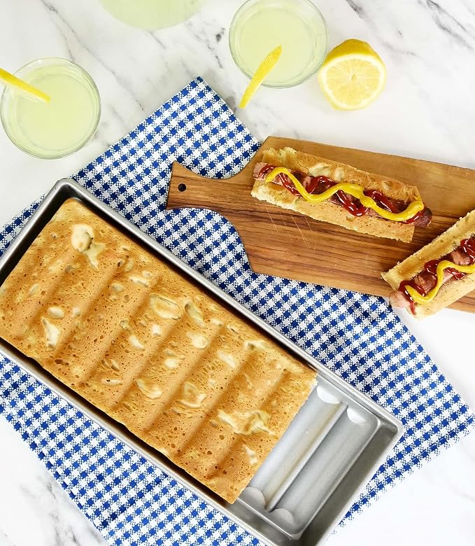 USA Pan Bakeware Nonstick New England Hot Dog Bun and Lobster Roll Loaf Pan, Aluminized Steel