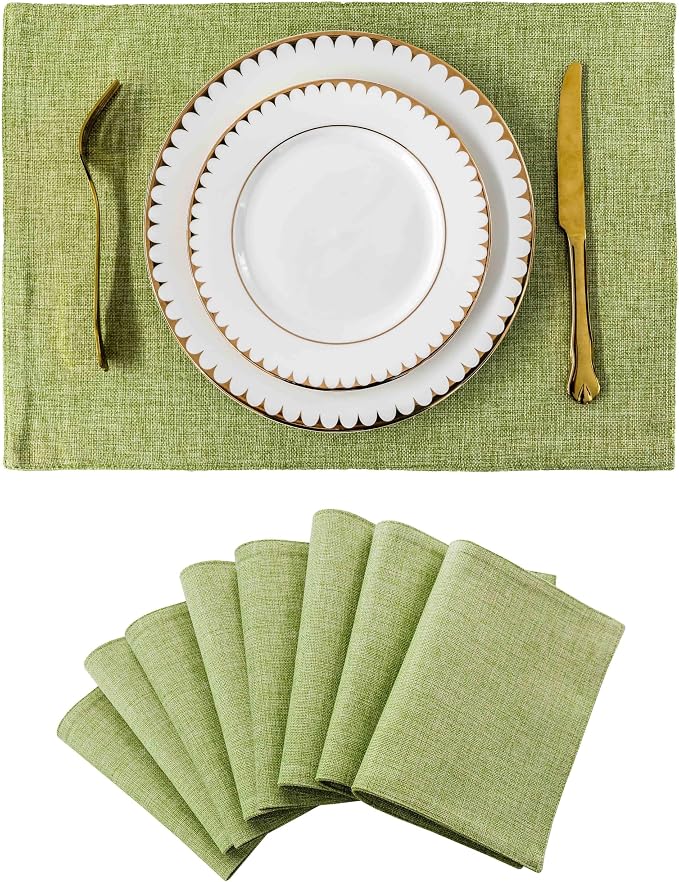 Home Brilliant Green Placemat Set of 8 Washable Place Mats Placemats Heat Resistant Sage Placemat for Dining Table Kitchen Table Mats Summer Decor, Grass Green