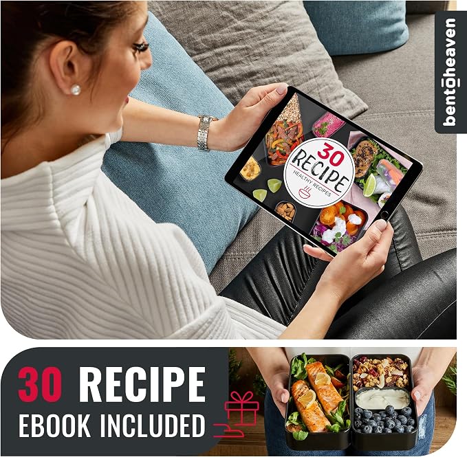 Bentoheaven Bento Box Adult, Stackable Lunch Box, 40 oz, Very Berry | BPA-free, leakproof and microwave-safe with 2 compartments, utensils, chopsticks, divider and sauce cup for men and women.