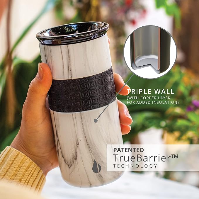 Elemental Artisan 16oz Triple-Wall Insulated Coffee Tumbler w/Ceramic Lid | Triple Wall Coffee Travel Mug, Reusable Stainless Steel Coffee Tumbler; Thermal Coffee Cups for Hot (6 Hrs) & Cold (18 Hrs)