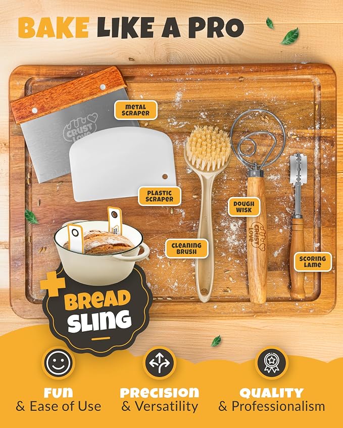 5 QT Enameled Dutch Oven for Bread Baking with Lid & Baking Set | Dutch Oven for Sourdough Bread Baking, Enameled Cast Iron with Lid, Banneton, Bread Sling, Lame, Dough Whisk & Clear Guide