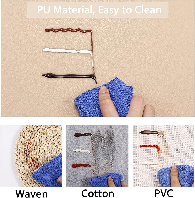 Wipeable Placemats Leather Table Mats Waterproof Heat-Resistant Easy to Clean for Dining Table Set Kitchen Table (2, Buff)