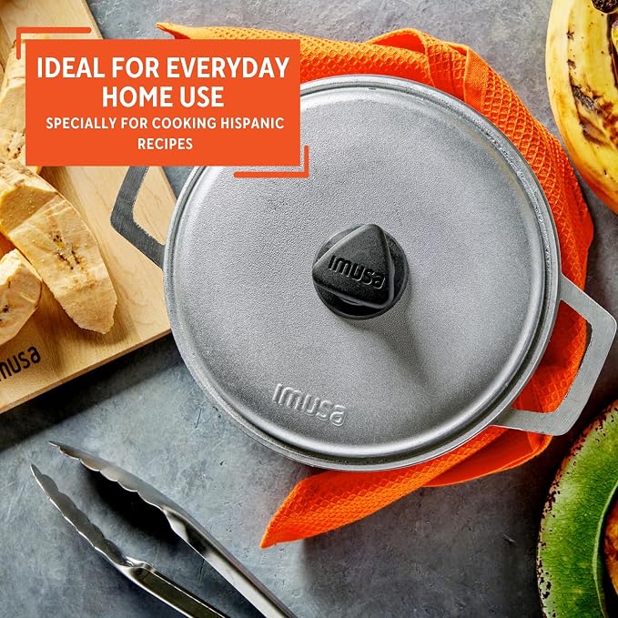 IMUSA Traditional Caldero made in Colombia with Lid, 4.8 Quart, Silver | Ideal for Rice and Stews, Perfect for Traditional Hispanic Recipes