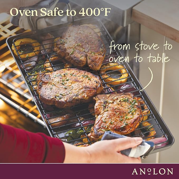 Anolon Advanced Home Hard Anodized Nonstick Double Burner/Flat Grill/Griddle Rack, 10 Inch x 18 Inch, Indigo