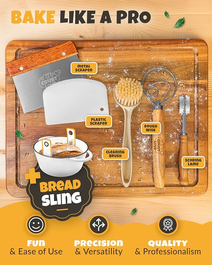 5 QT Enameled Bread Baking Pan with Lid for Artisan Sourdough Set | Dutch Oven for Sourdough Bread Baking, Enameled Bread Pan with Lid, Banneton, Bread Sling, Lame, Dough Whisk & Clear Guide
