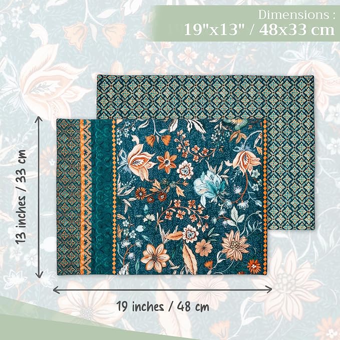 Maison d' Hermine Placemats Set of 4 Reusable 100% Cotton (13"x19") | Cloth Place Mats Washable Table Mats for Kitchen Dining Party Wedding Home Thanksgiving Christmas - Luxury Loft - Dark Teal