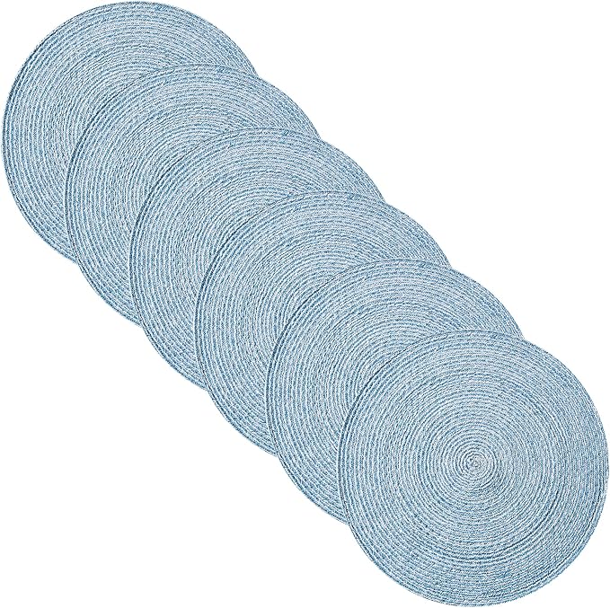 Round Placemats Set of 4-100% Cotton Two-Tone Placemat for Dining Table - Woven Braided Table Setting Place Mat - Washable Table Decor for Kitchen, Farmhouse, Rustic, Everyday Use, Dark Blue