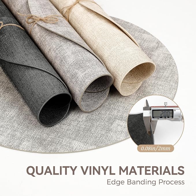13" Round Placemats Set of 12, Reversible Faux Leather Wipeable Table Mats | 2mm Vinyl Heat Resistant, Waterproof Oilproof Scratch Proof Non-Slip, Washable for Kitchen Dining Indoor Outdoor (Deep Gray)