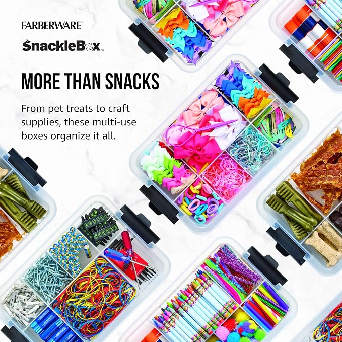 Farberware Small Build-a-Board Snacklebox with Locking Plastic Cutting Board Lid, Portable Charcuterie Storage with 7 Compartments (Pack of 4)