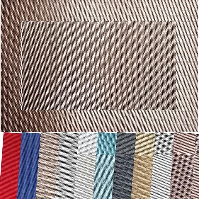 Vinyl Placemats Heat-Resistant Table Mats Washable Easy Clean Plastic Placemat for Kitchen Dining Table Set of 6 Indoor Outdoor (Champagne)