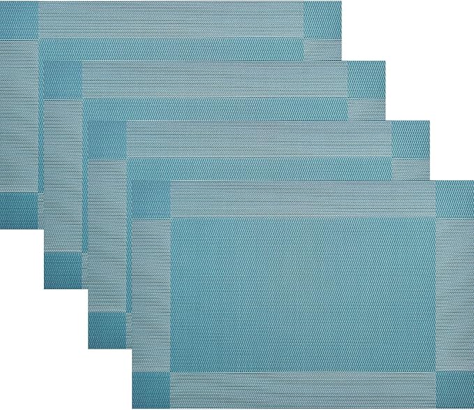 Vinyl Placemats Heat-Resistant Table Mats Washable Easy Clean Plastic Placemat for Kitchen Dining Table Set of 4 Indoor Outdoor (Baby Blue)