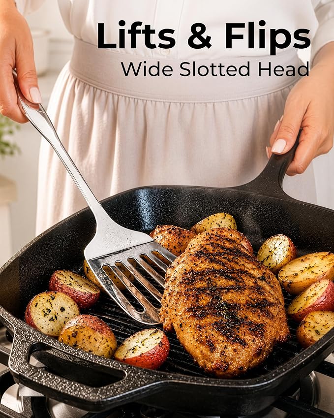 Zulay Kitchen Stainless Steel Slotted Spatula Turner | 14.8” Heat-Resistant Slotted Turner for Cooking, Frying & Grilling - Durable, Rust-Proof & Dishwasher Safe Kitchen Utensil