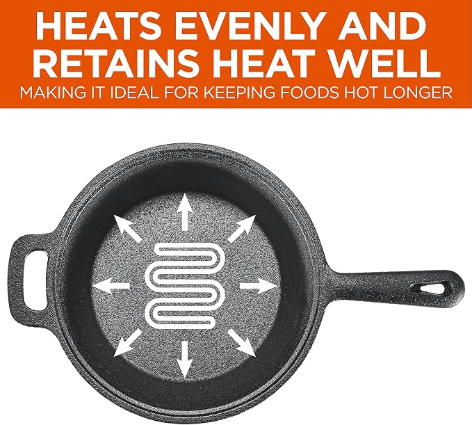 Commercial Chef 2-Qt. Saucepan with Lid, Pre-Seasoned Cast Iron, CHCI20 | Integrated Handles, Works on All Cooktops Including Induction, Outdoor Skillet for Campfires or Grills