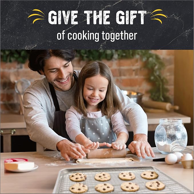 Baking Sheet, 2 Pack Half Sheet Pan with Stainless Steel Wire Rack Set - Easy Clean Cookie Sheets for Baking