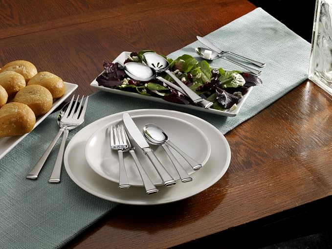 Mikasa Harmony 45-Piece Silverware Set, 18/10 Stainless Steel Cutlery for 8, Includes Forks, Knives, Spoons, and 5-Piece Serving Utensils Set (Pack of 2)