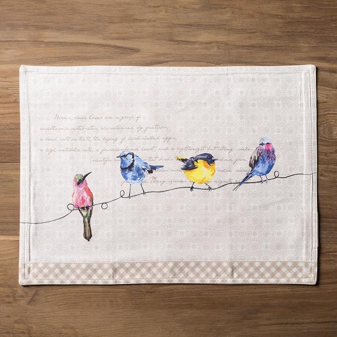 Maison d' Hermine Placemats Set of 4 Reusable 100% Cotton (13"x19") | Cloth Place Mats Washable Table Mats for Kitchen Dining Party Wedding Hotel Home Restaurant Spring Summer - Birdies on Wire
