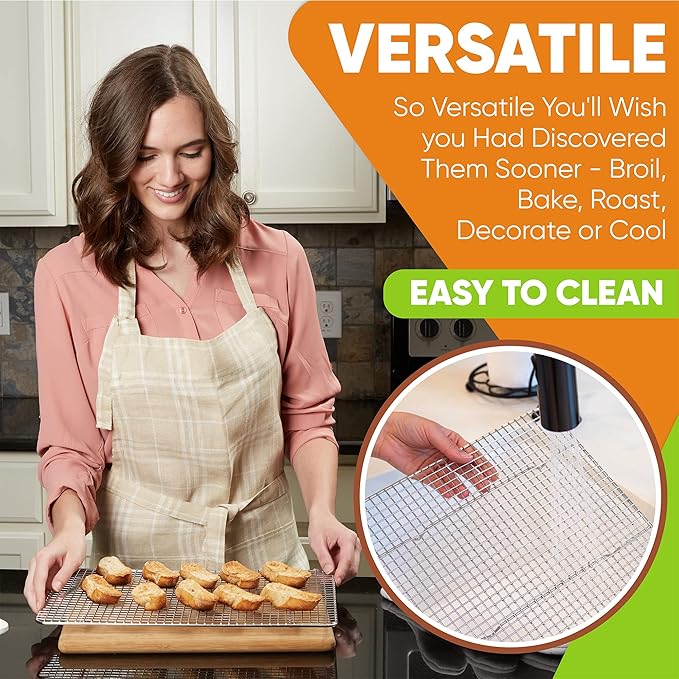 Spring Chef 10" x 15" Stainless Steel Cooling Rack for Cooking & Baking | Heavy Duty Cookie Cooling Rack for Kitchen, Oven Safe Wire Rack for Baking, Fits Jelly Roll Pan, Dishwasher Safe