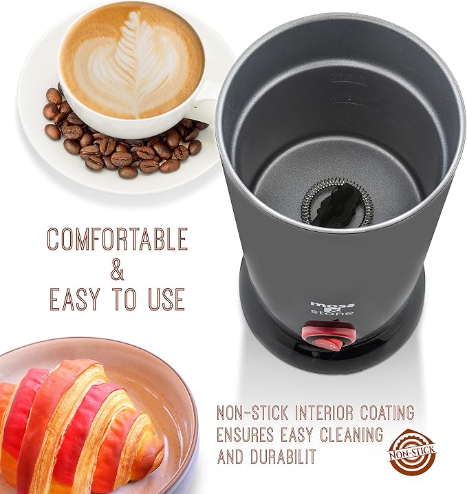Moss & Stone Electric Milk Frother Latte Art Steamer, Electric Cappuccino Machine And Milk Warmer, Hot Foam Maker and Milk Warmer for Latte, Cappuccinos, Macchiato, Hot Chocolate Milk