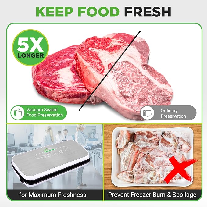 NutriChef Vacuum Sealer Bags 8x50 Rolls 2 pack Compatible with All Brands, Commercial Grade, Heavy Duty, Great for vac storage, Meal Prep or Sous Vide