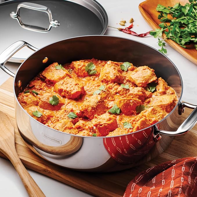 Tramontina Utsava Tri-Ply Clad Stainless Steel 6.5-Quart Casserole with Lid | Ceramic Non Stick Interior, Induction-Ready Large Braiser Pan