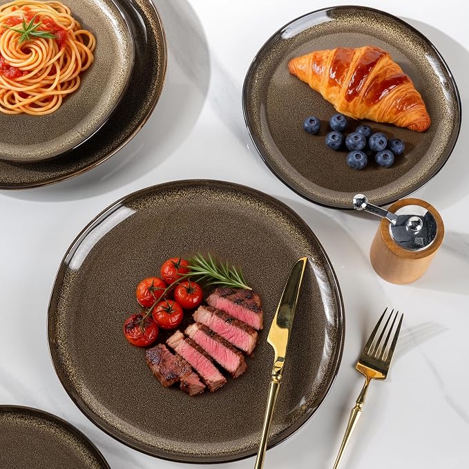 AmorArc Ceramic Dinnerware Sets for 4, 12Pcs Plates and Bowls Sets Dishes | Stoneware Handmade Reactive Glaze Dinner Set, Highly Scratch Resistant | Dishwasher & Microwave Safe Dishware