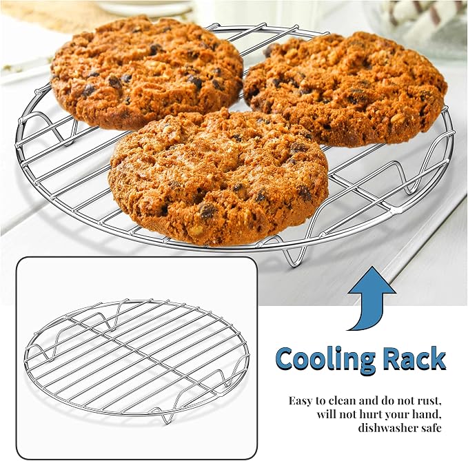 Herogo Round Cooling Rack for Cooking and Baking Set of 2, 9 Inch Stainless Steel Grill Steaming Rack Fit Stockpot Air Fryer Canning, Healthy, Smooth Edge, Oven and Dishwasher Safe