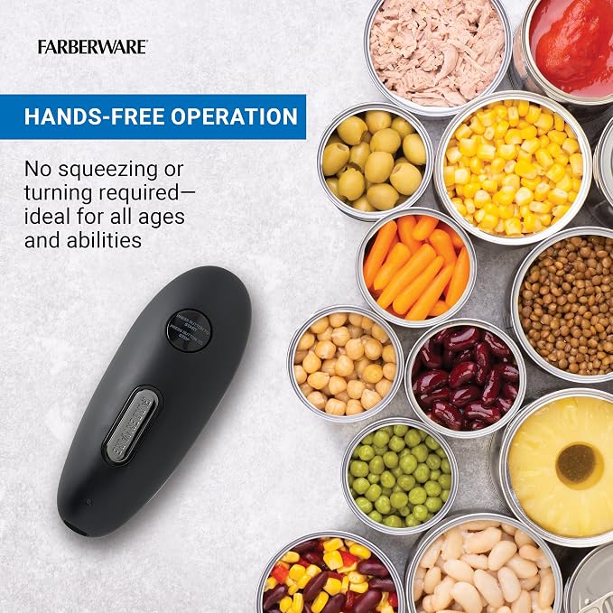 Farberware USB Rechargeable Electric Can Opener – Hands-Free Automatic Can Opener with Built-In Battery, Magnetic Lid Lifter, Compact Design, USB-C Charging Cord, Black