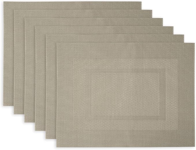 DII PVC Tabletop Collection Woven Indoor/Outdoor, Placemat Set, 13x17.25, Stone, 6 Piece