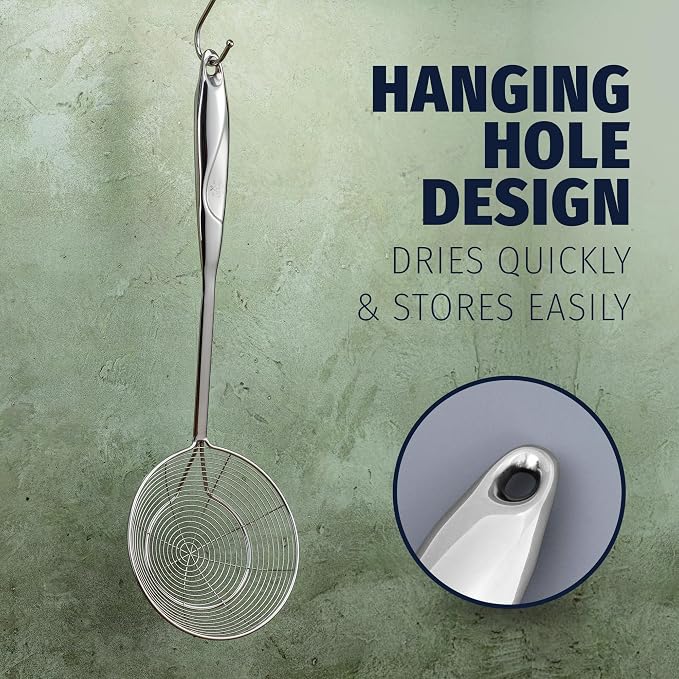 Zulay Kitchen Stainless Steel Skimmer Strainer Ladle | 15” Large Straining Spoon for Frying, Boiling & Blanching - Durable, Rust-Resistant & Heat-Proof Kitchen Tool