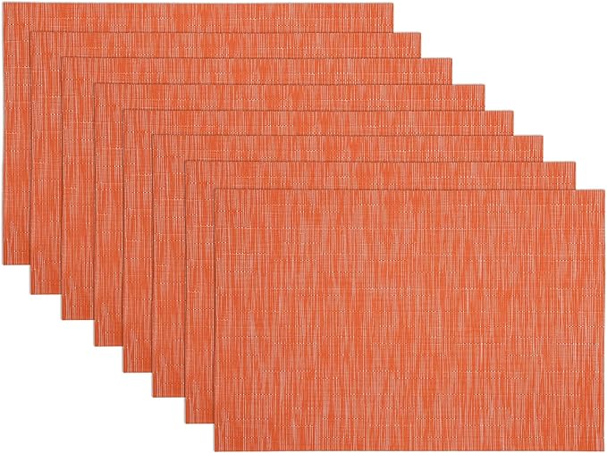 SHACOS Placemats Set of 8 Woven Vinyl Place Mats for Dining Table Wipe Clean Heat Resistant Washable Kitchen Table Mats (8, Orange)