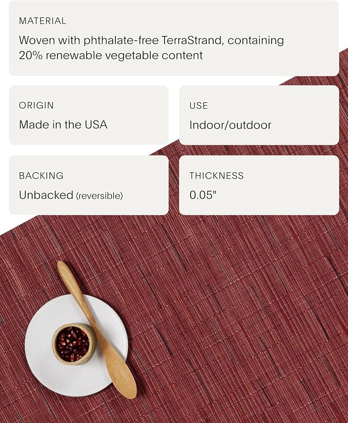 Chilewich Bamboo Placemats Set of 4, Round Woven Placemats | Reusable, Stain-Resistant, Indoor/Outdoor Tabletop Protection, 15", Cranberry