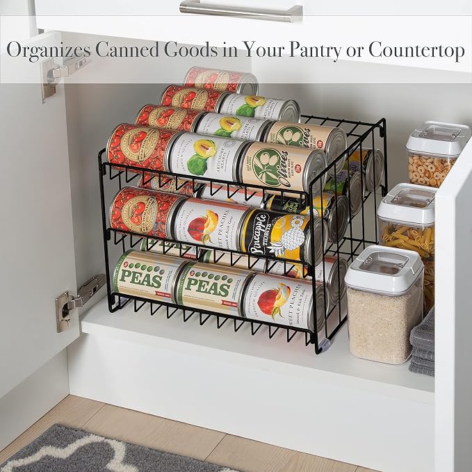 Kitchen Details 3 Tier Can Organizer | Canned Food Storage Rack | Kitchen Cabinet and Pantry Organization | Holds 36 Cans | Space Saving | Onyx, 14.5 x 11.5 x 11 inches (Pack of 12)