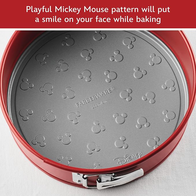 Farberware Disney Bake with Mickey Mouse Bakeware Nonstick Springform Baking Pan/Nonstick Springform Cake Pan/Nonstick Cheesecake Pan, Round, 9 Inch - Red and Gray
