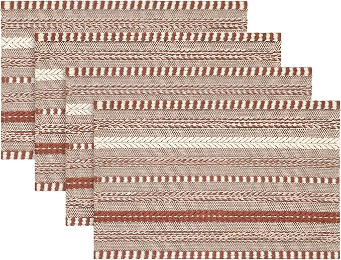 Artoid Mode Caramel Farmhouse Woven Braided Stripe Placemats Set of 4,12x18 Inch Seasonal Holiday Table Mats Party Kitchen Dining Decoration
