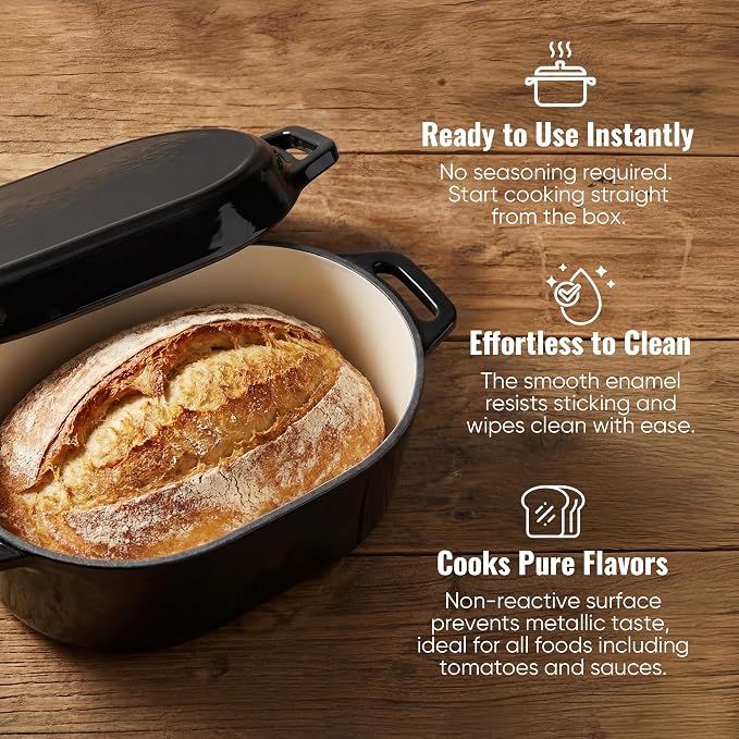 Dutch Oven for Bread Baking, 3.4 QT Bread Dutch Ovenfor Sourdough, Enamelled Bread Oven with Lids,Black