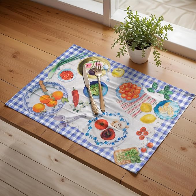 Maison d' Hermine Placemats Set of 4 Reusable 100% Cotton (13"x19") | Cloth Place Mats Washable Table Mats for Kitchen Dining Party Wedding Hotel Home Restaurant Spring Summer - Gourmand