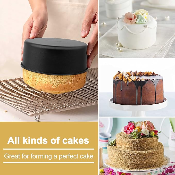 E-far Deep Cake Pan Set of 3 (4/6/8 Inch), Nonstick Stainless Steel Round Cake Pans Tins for Baking Layer Wedding Cakes, Stainless Steel Core & Nontoxic Coating, Deep & Straight Side