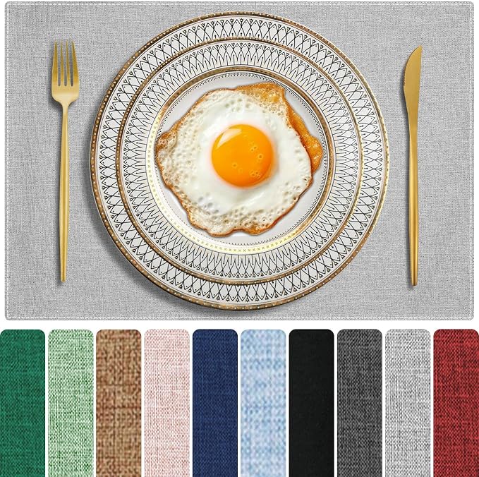 Cloth Placemats Set of 4, Cotton Linen Blend Place Mats, Light Gray | Machine Washable, Double Layered, Heat Resistant, Fabric Dining Table Mats for Kitchen, Indoor & Outdoor, 13" x 19"