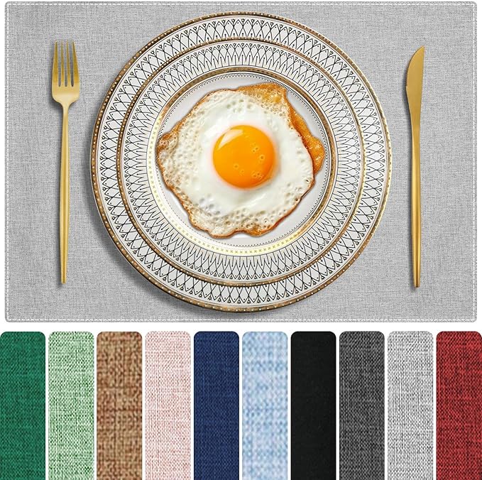 Cloth Placemats Set of 6, Cotton Linen Blend Place Mats, Light Gray | Machine Washable, Double Layered, Heat Resistant, Fabric Dining Table Mats for Kitchen, Indoor & Outdoor, 13" x 19"