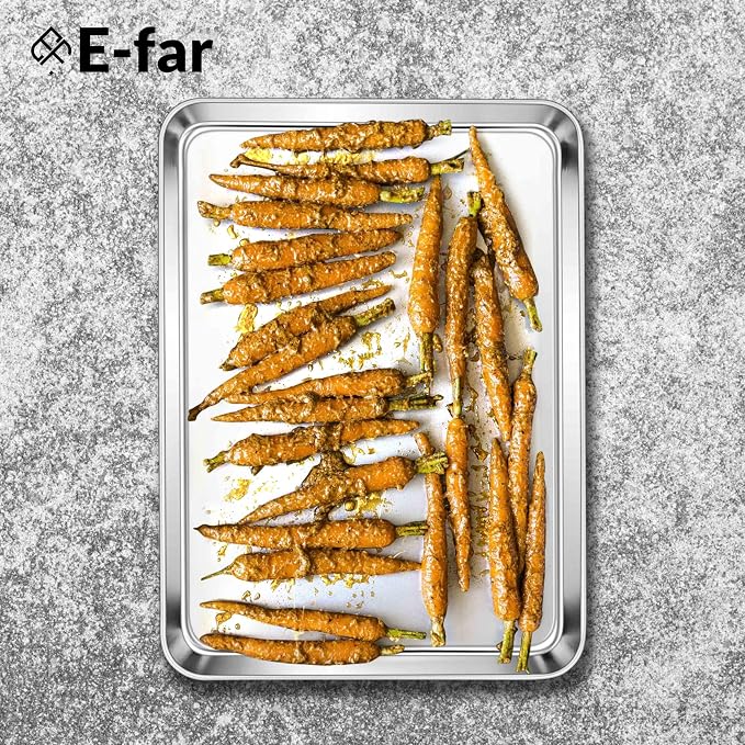 E-far Large Baking Sheet Set of 2, 20"x14" Stainless Steel Cookie Sheet | Non Toxic Metal Baking Pan Tray for Cake Cookies, Healthy & Rust Free, Mirror Finish & Dishwasher Safe
