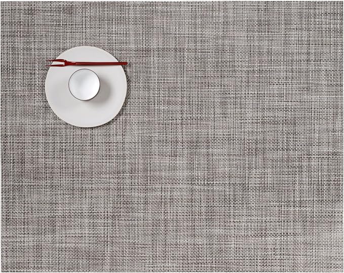 Chilewich Mini Basketweave Placemats, Woven Rectangle Placemats Set of 4 | Easy Care Woven Tabletop Textiles, Indoor/Outdoor, Gravel, 19" x 14"
