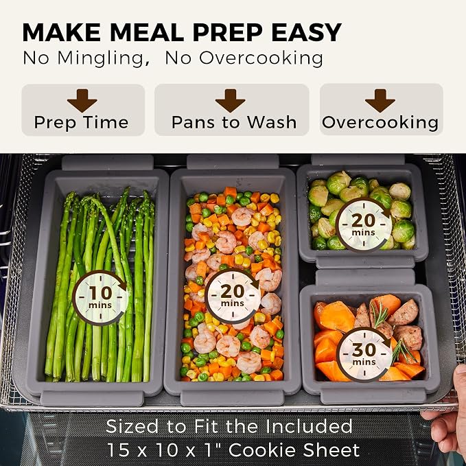 Bakeware Sets, Baking Pans Set with Reusable Silicone Sheet Trays Dividers, Nonstick Oven Pan with Wider Grips, 14-Piece Including Rack, Cookie Sheet, Cake, Loaf, Muffin, Pizza Pan